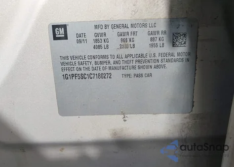 2012 Chevrolet Cruze 1Lt z USA, uszkodzony, nr VIN 1G1PF5SC1C7180272